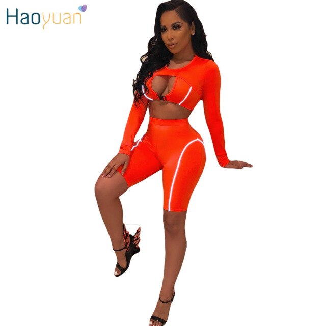 Soul Vibes Two Piece Set Women Tracksuit Festival Clothing Crop Top Biker Shorts Sexy Neon Green Matching Sets 2Piece Club Outfits