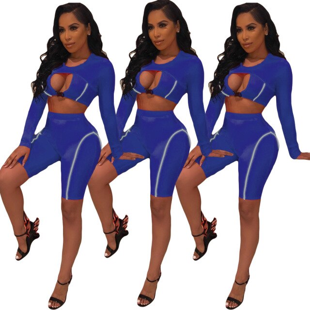 Soul Vibes Two Piece Set Women Tracksuit Festival Clothing Crop Top Biker Shorts Sexy Neon Green Matching Sets 2Piece Club Outfits