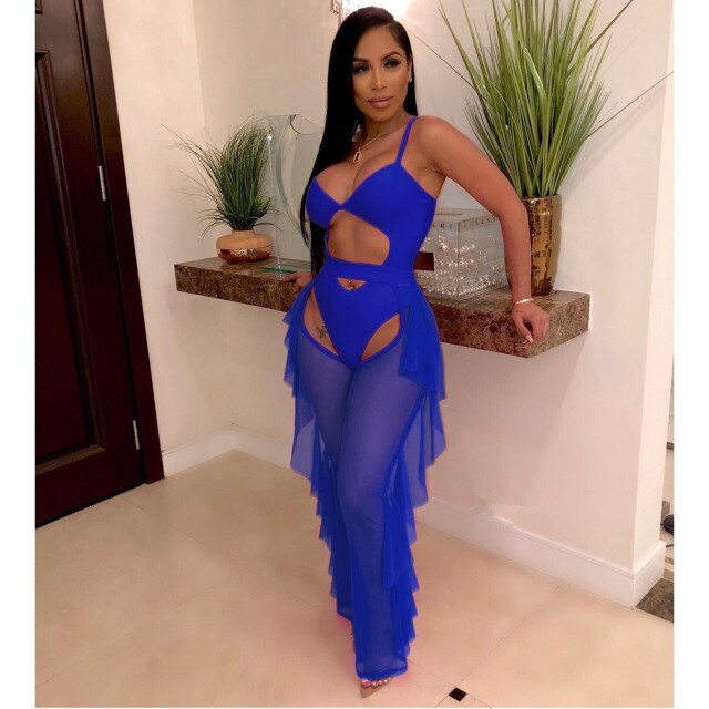 Soul Vibes 2 Piece Set Women Festival Clothing Neon Beach Bodysuit and Sheer Mesh Pants Swimsuit Two Piece Sets Sexy Club Outfits
