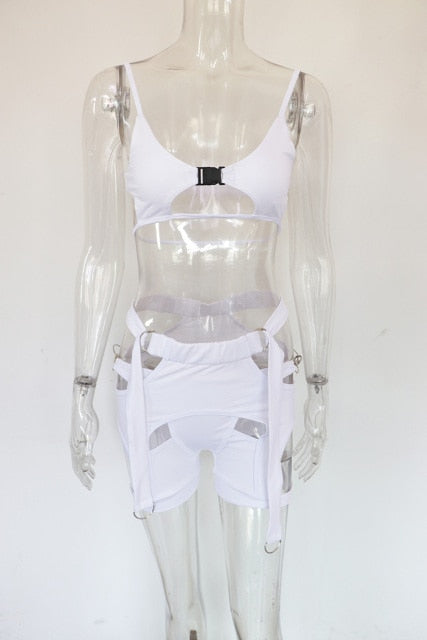 Soul Vibes Bonnie Forest Womens Sexy Cut Out Buckle Biker Shorts Set 2 Piece Sexy Bustier Crop Top+High Waist Matching Set Festival Outfits