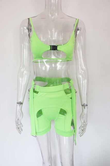 Soul Vibes Bonnie Forest Womens Sexy Cut Out Buckle Biker Shorts Set 2 Piece Sexy Bustier Crop Top+High Waist Matching Set Festival Outfits