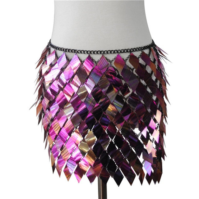 Soul Vibes Simple Rhombic Sequins Lady Camis Fashion Hollow Out Metal Chain Crop Tops Summer Eye-catching Rave Festival Shiny Camisole