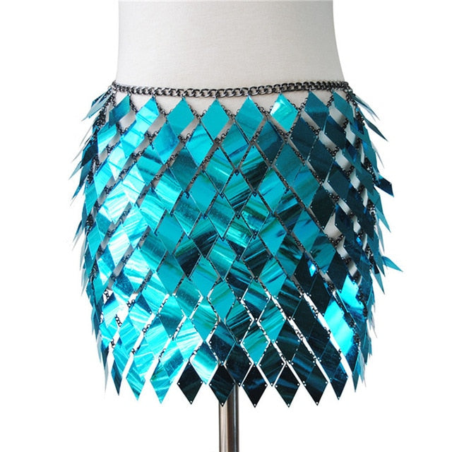 Soul Vibes Simple Rhombic Sequins Lady Camis Fashion Hollow Out Metal Chain Crop Tops Summer Eye-catching Rave Festival Shiny Camisole