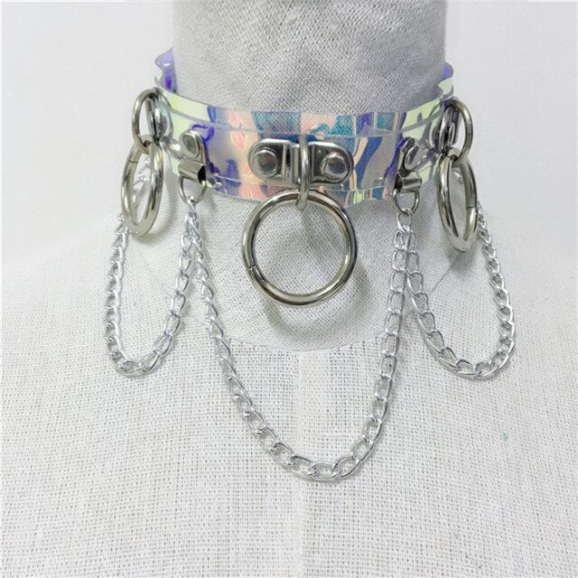 Soul Vibes Fashion PVC Holographic Collar Choker Belt Harness Tank Top Women Sexy Hollow Out Laser Crop Top Rave Festival Tops Clubwear