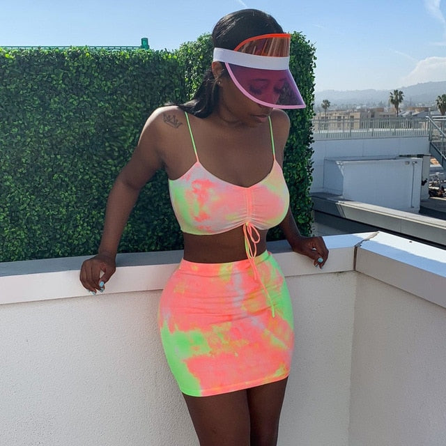 Soul Vibes summer women two piece set tie dye skirt set 2 piece sexy streetwear festival clothes tracksuit outfits sportswear