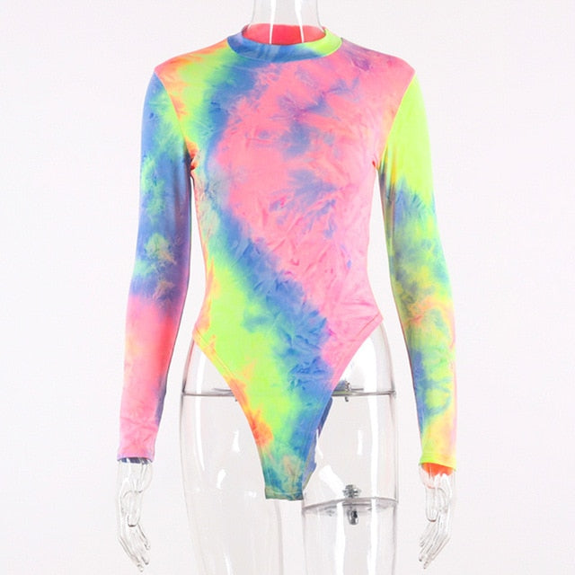 Soul Vibes women bodysuit tie dye long sleeve streetwear festival clothes body office one piece rompers bodycon
