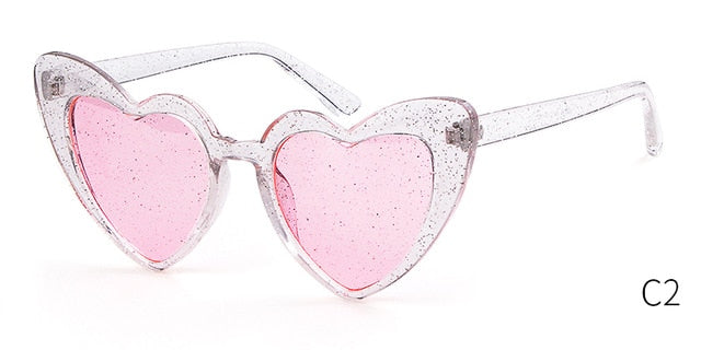 Soul Vibes Women Sunglasses Vintage Brand Designer Heart Shape Pink Glitter Lens Funny Sun Glasses Girls Party Festival OM863