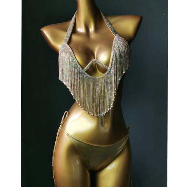 Summer Swimsuits Sexy Halter Glitter Rhinestone Fashion Beach Bikini Set 2021 New Padded Underwire Bandage Luxuy Swimming Suits
