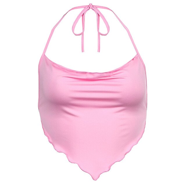 White Sleeveless Sexy Halter Rhombus Y2K Crop Tops for Women Rave Festival Backless Lacing Cropped Feminino Tops Cuteandpsycho