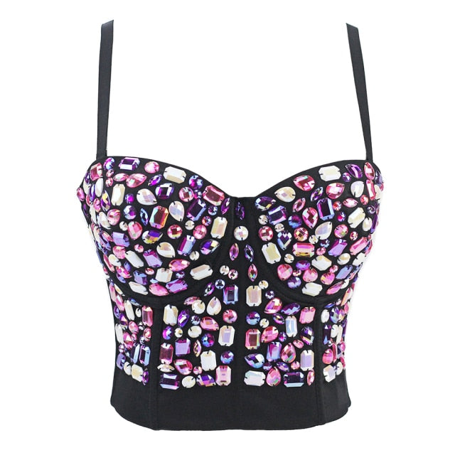 Soul Vibes Shiny Top with Rhinestones Women Shining Backless Bustier Festival Femme Corset Bra Crop Tops Y2k Fashion E Girl Clothes 2021