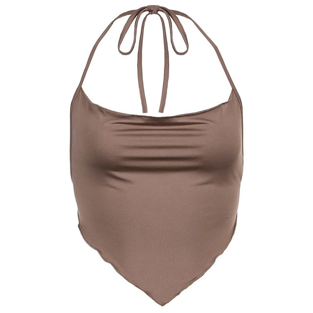 White Sleeveless Sexy Halter Rhombus Y2K Crop Tops for Women Rave Festival Backless Lacing Cropped Feminino Tops Cuteandpsycho