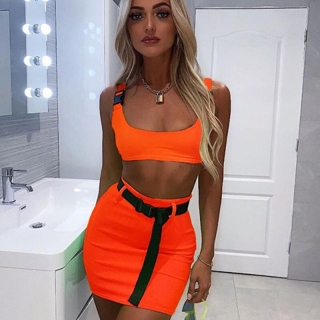 Soul Vibes Women Summer Neon Green Two Piece Set Sexy Crop Top and Skirt Matching Sets Ladies Two Piece Club Outfits Festival Clothing 2021