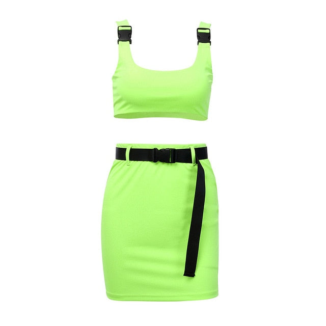 Soul Vibes Women Summer Neon Green Two Piece Set Sexy Crop Top and Skirt Matching Sets Ladies Two Piece Club Outfits Festival Clothing 2021