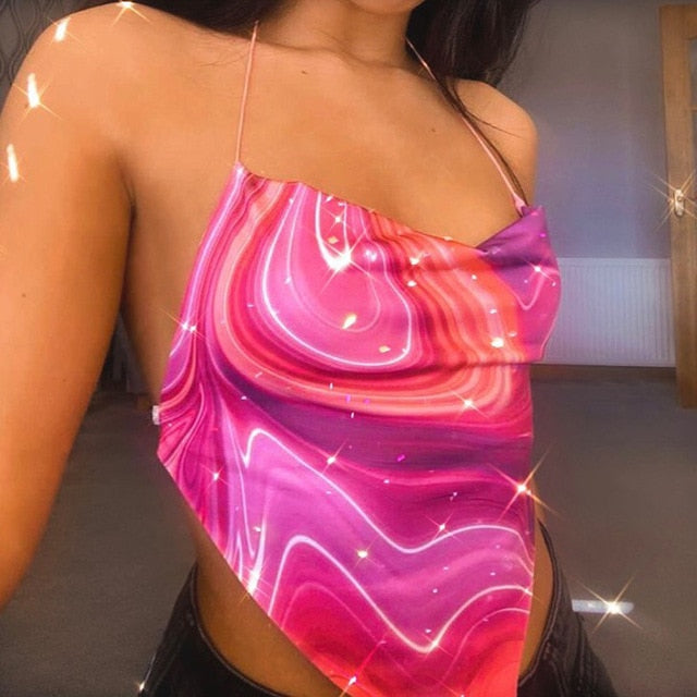 Soul Vibes Cute Pink Halter Backless Sexy Vest Tops Tees Women Top Fashion Summer 2021 Club Festival Clothing