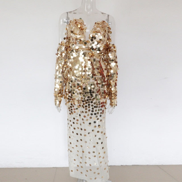 Soul Vibes Bonnie Forest Gorgeous Sheer Mesh Patchwork Sequins Party Dress Stunning See Through Celebrities Dress Clubwear Festival Outfits