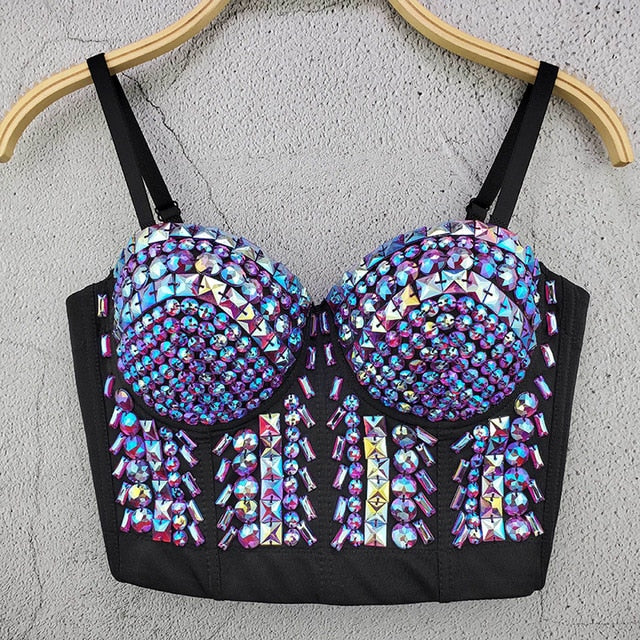 Soul Vibes Shiny Top with Rhinestones Women Shining Backless Bustier Festival Femme Corset Bra Crop Tops Y2k Fashion E Girl Clothes 2021