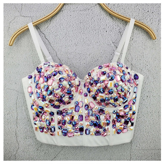 Soul Vibes Shiny Top with Rhinestones Women Shining Backless Bustier Festival Femme Corset Bra Crop Tops Y2k Fashion E Girl Clothes 2021