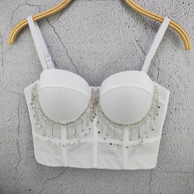 Soul Vibes Shiny Top with Rhinestones Women Shining Backless Bustier Festival Femme Corset Bra Crop Tops Y2k Fashion E Girl Clothes 2021