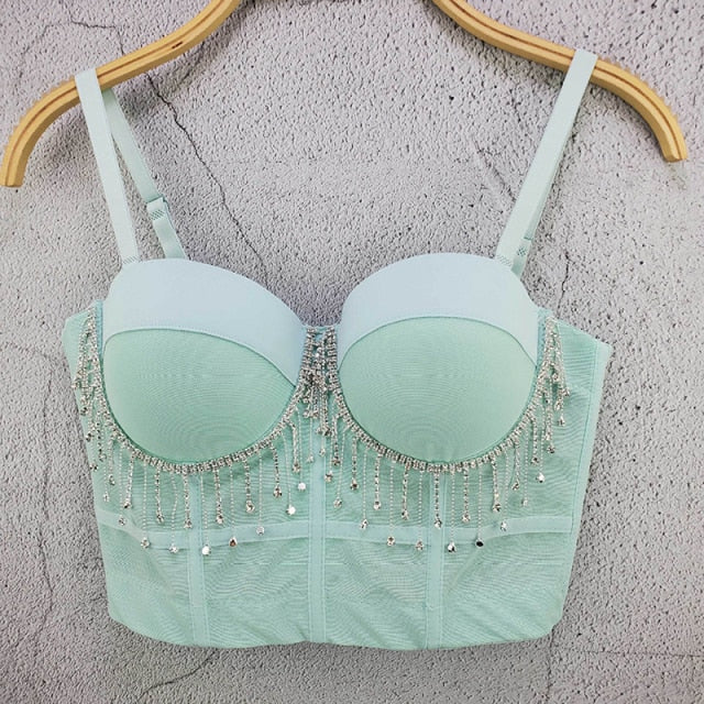 Soul Vibes Shiny Top with Rhinestones Women Shining Backless Bustier Festival Femme Corset Bra Crop Tops Y2k Fashion E Girl Clothes 2021