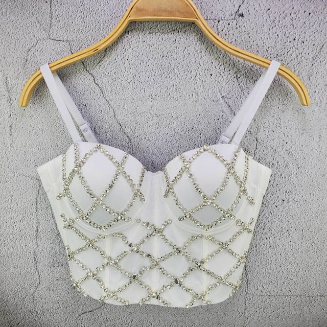 Soul Vibes Shiny Top with Rhinestones Women Shining Backless Bustier Festival Femme Corset Bra Crop Tops Y2k Fashion E Girl Clothes 2021