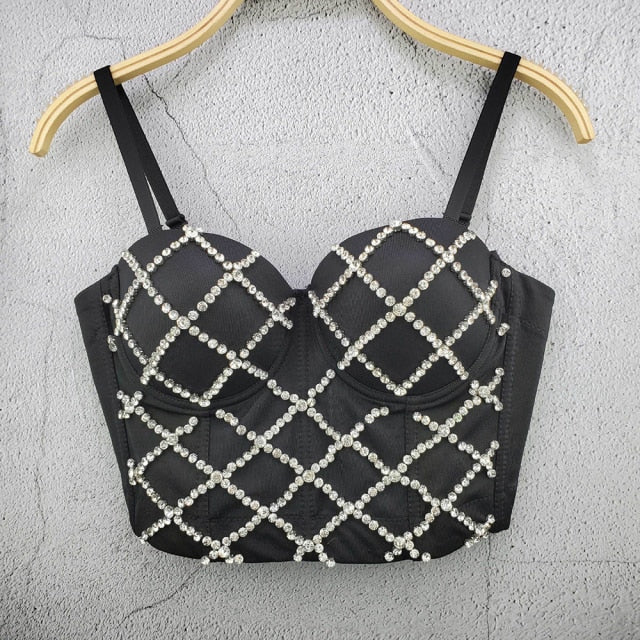 Soul Vibes Shiny Top with Rhinestones Women Shining Backless Bustier Festival Femme Corset Bra Crop Tops Y2k Fashion E Girl Clothes 2021