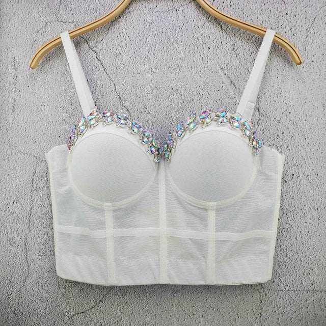 Soul Vibes Shiny Top with Rhinestones Women Shining Backless Bustier Festival Femme Corset Bra Crop Tops Y2k Fashion E Girl Clothes 2021