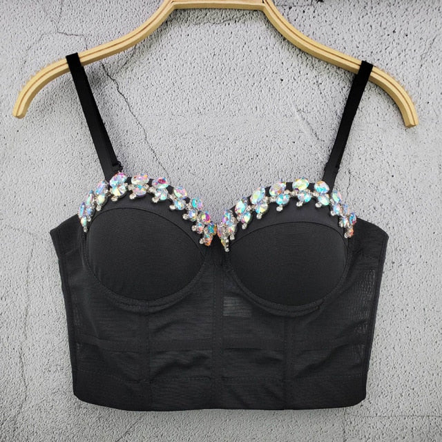 Soul Vibes Shiny Top with Rhinestones Women Shining Backless Bustier Festival Femme Corset Bra Crop Tops Y2k Fashion E Girl Clothes 2021