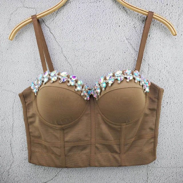 Soul Vibes Shiny Top with Rhinestones Women Shining Backless Bustier Festival Femme Corset Bra Crop Tops Y2k Fashion E Girl Clothes 2021