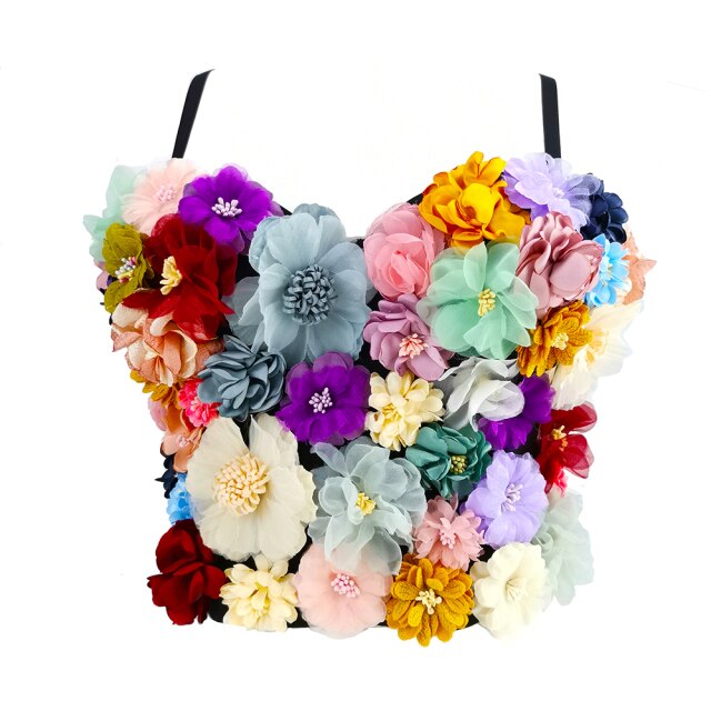 Soul Vibes Sexy Flowers Crop Top Yk2 Clothing Corset Top Festival Rave Club Outfits for Women Elegant Sweet Bra