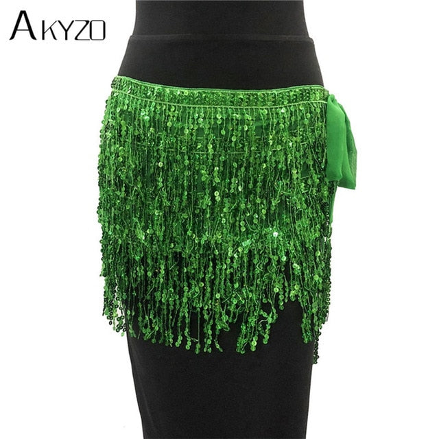 Soul Vibes Festival Party Sequins Tassel Skirt Women Dance Nightclub Fringe Hip Belt Samba Wrap Skirt 9 Colors