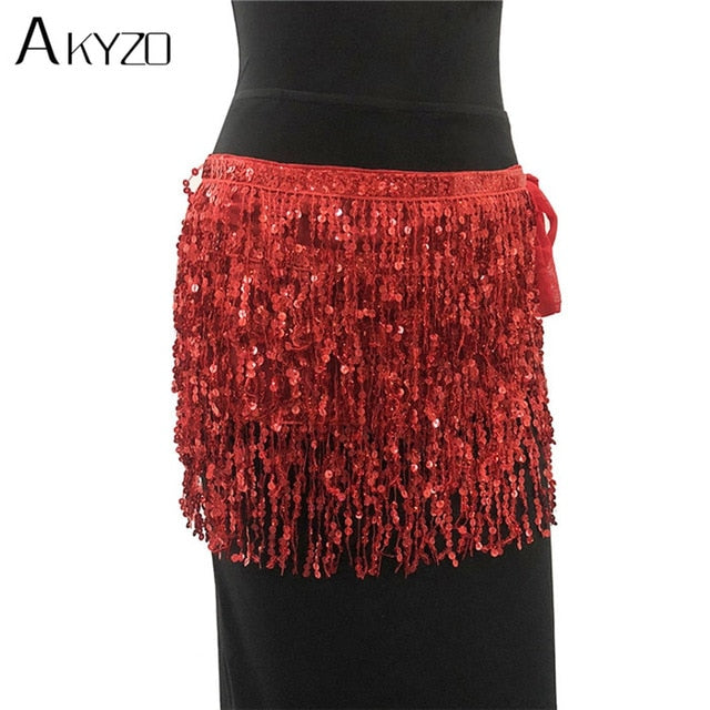 Soul Vibes Festival Party Sequins Tassel Skirt Women Dance Nightclub Fringe Hip Belt Samba Wrap Skirt 9 Colors