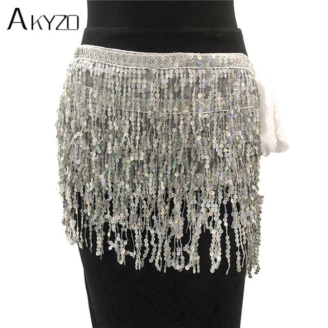Soul Vibes Festival Party Sequins Tassel Skirt Women Dance Nightclub Fringe Hip Belt Samba Wrap Skirt 9 Colors