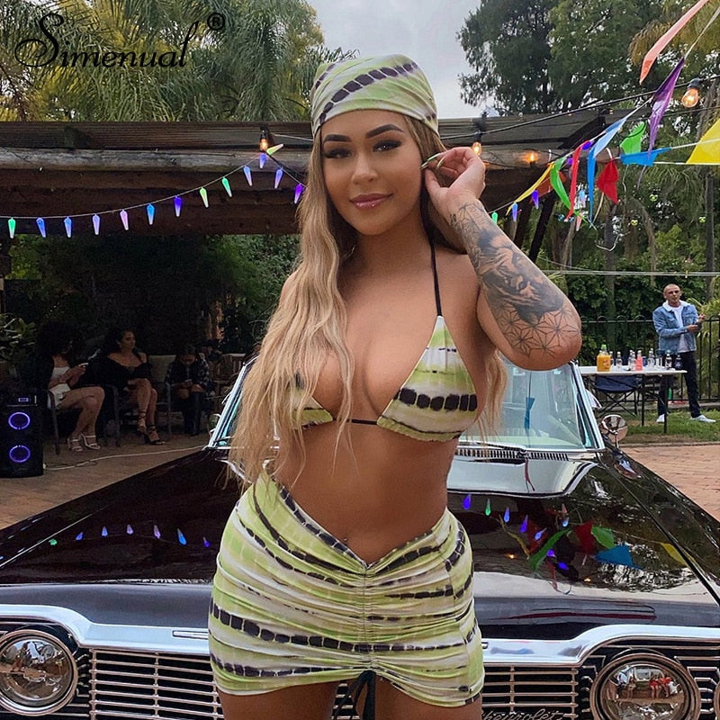 Soul Vibes Festival Clothing Drawstring Ruching 2 Piece Outfits Women Bra And Skirt Printed Matching Sets Sexy Hot Summer Fit 2021